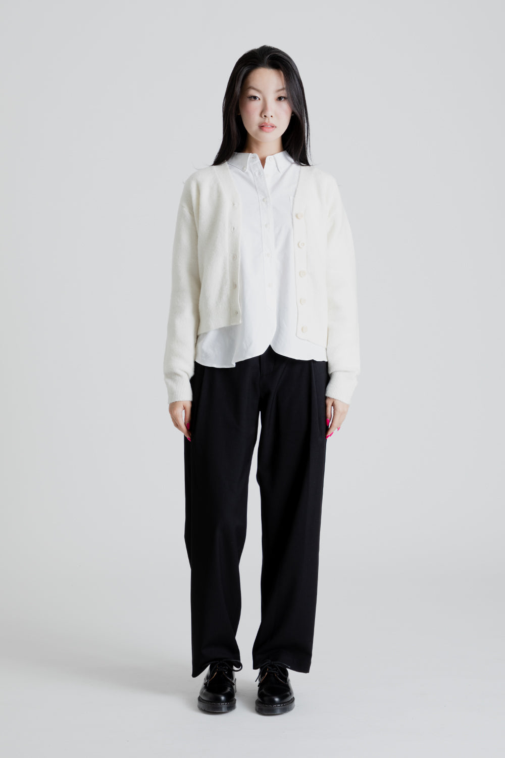 Uniform Bridge Women's V Neck Knit Cardigan in Ivory