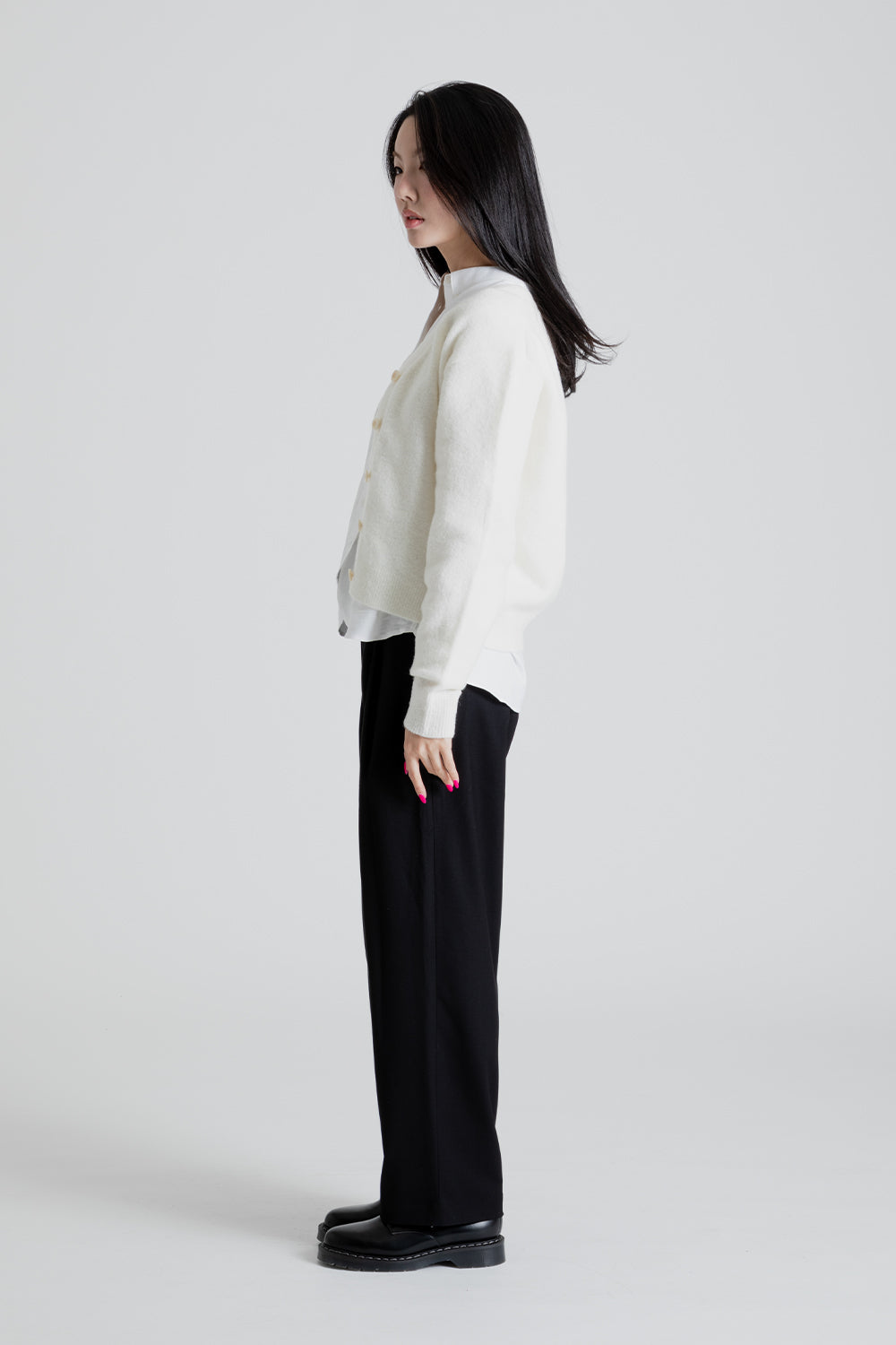 Uniform Bridge Women's V Neck Knit Cardigan in Ivory