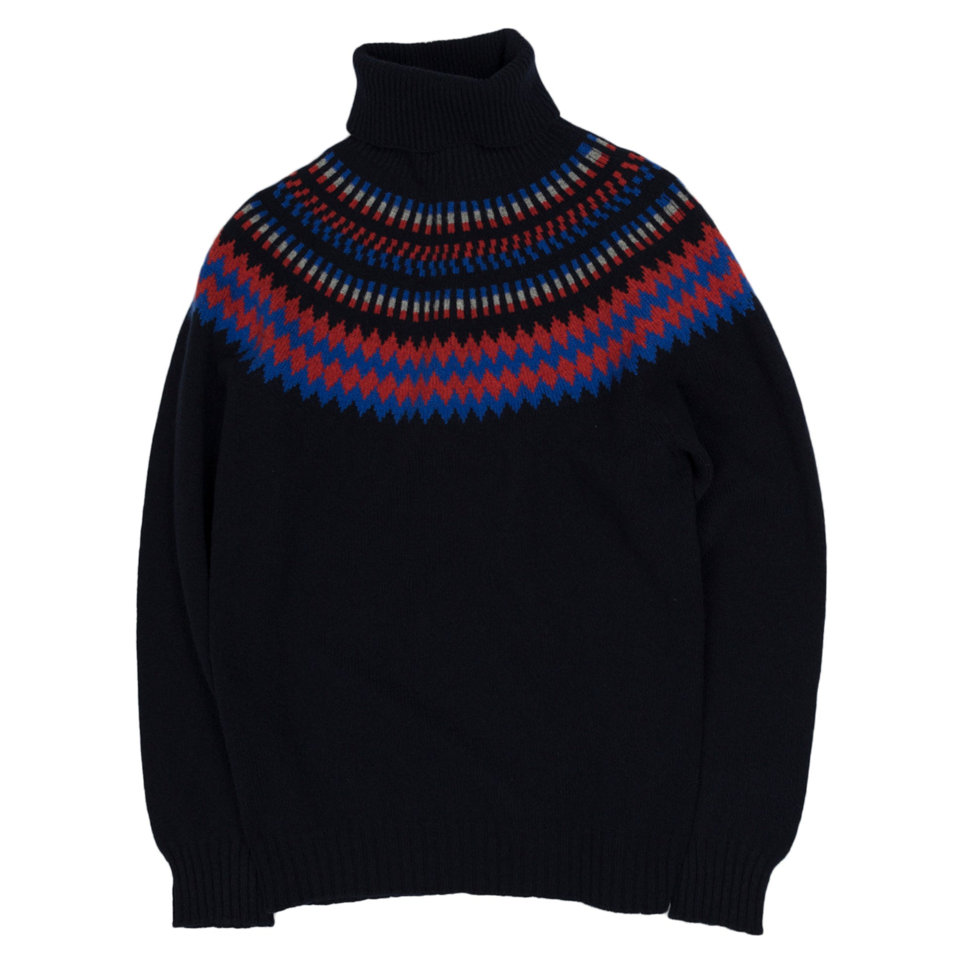 Albam Seamless Yoke Fair Isle Sweater in Navy