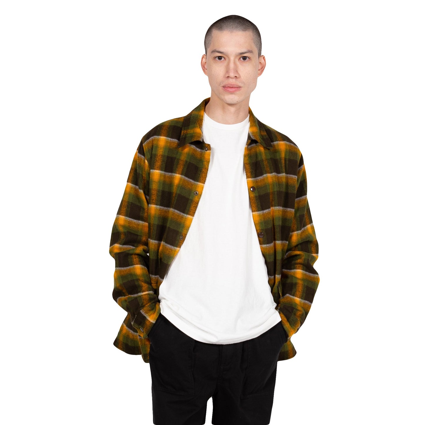 August Fifteenth Vermont Jacket Plaid Green Brown Yellow Front