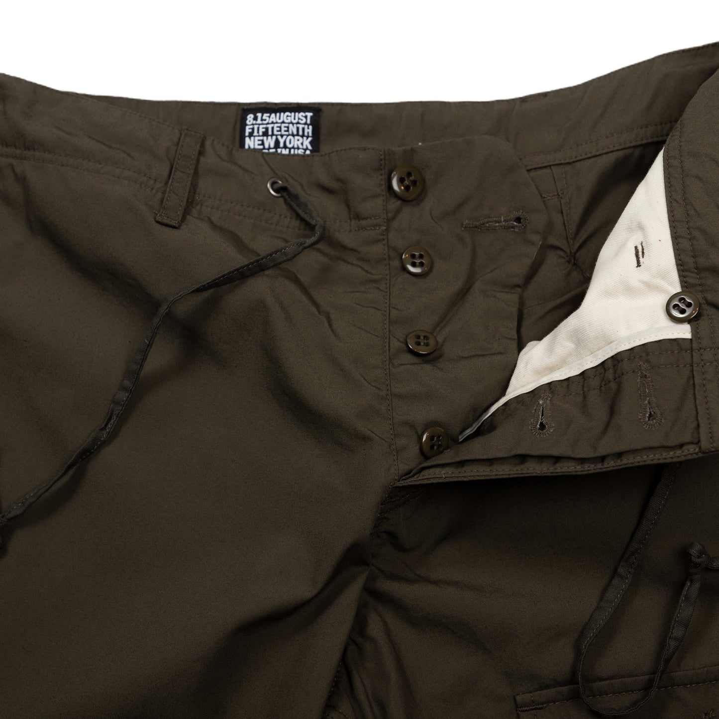 August Fifteenth Camp Short Olive Waist Detail