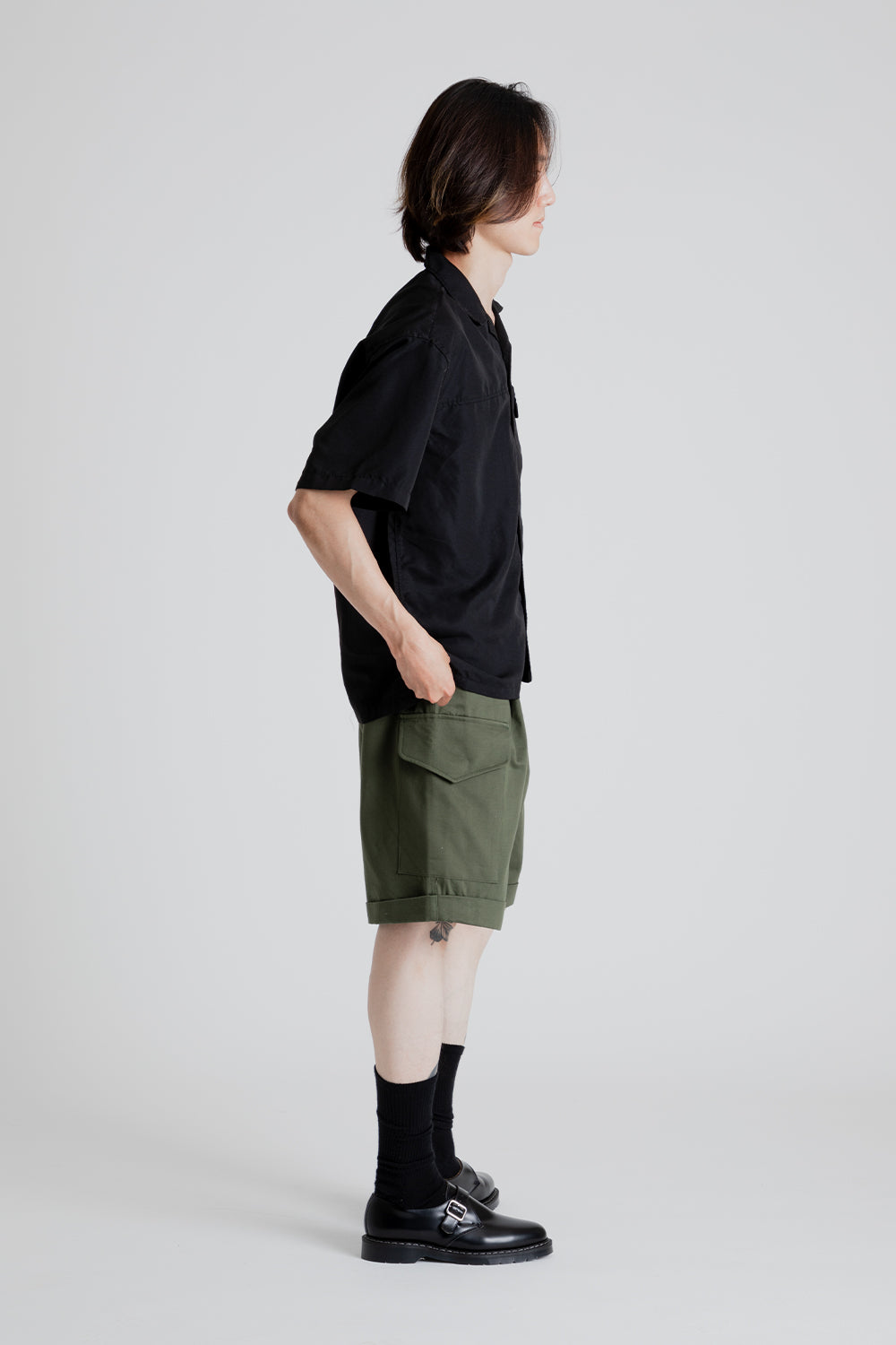Frizmworks Flap Pocket Open Collar Shirt in Black
