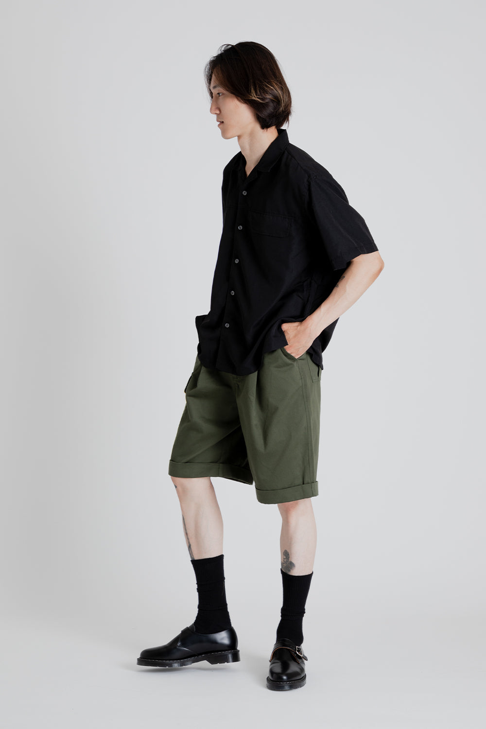 Frizmworks Flap Pocket Open Collar Shirt in Black