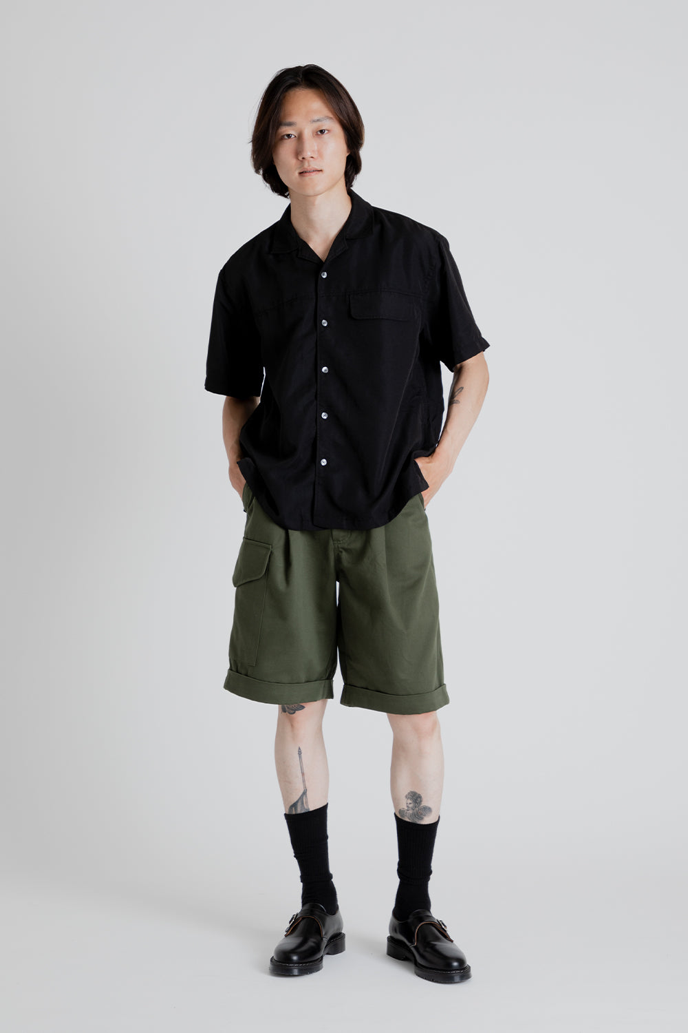 Frizmworks Flap Pocket Open Collar Shirt in Black