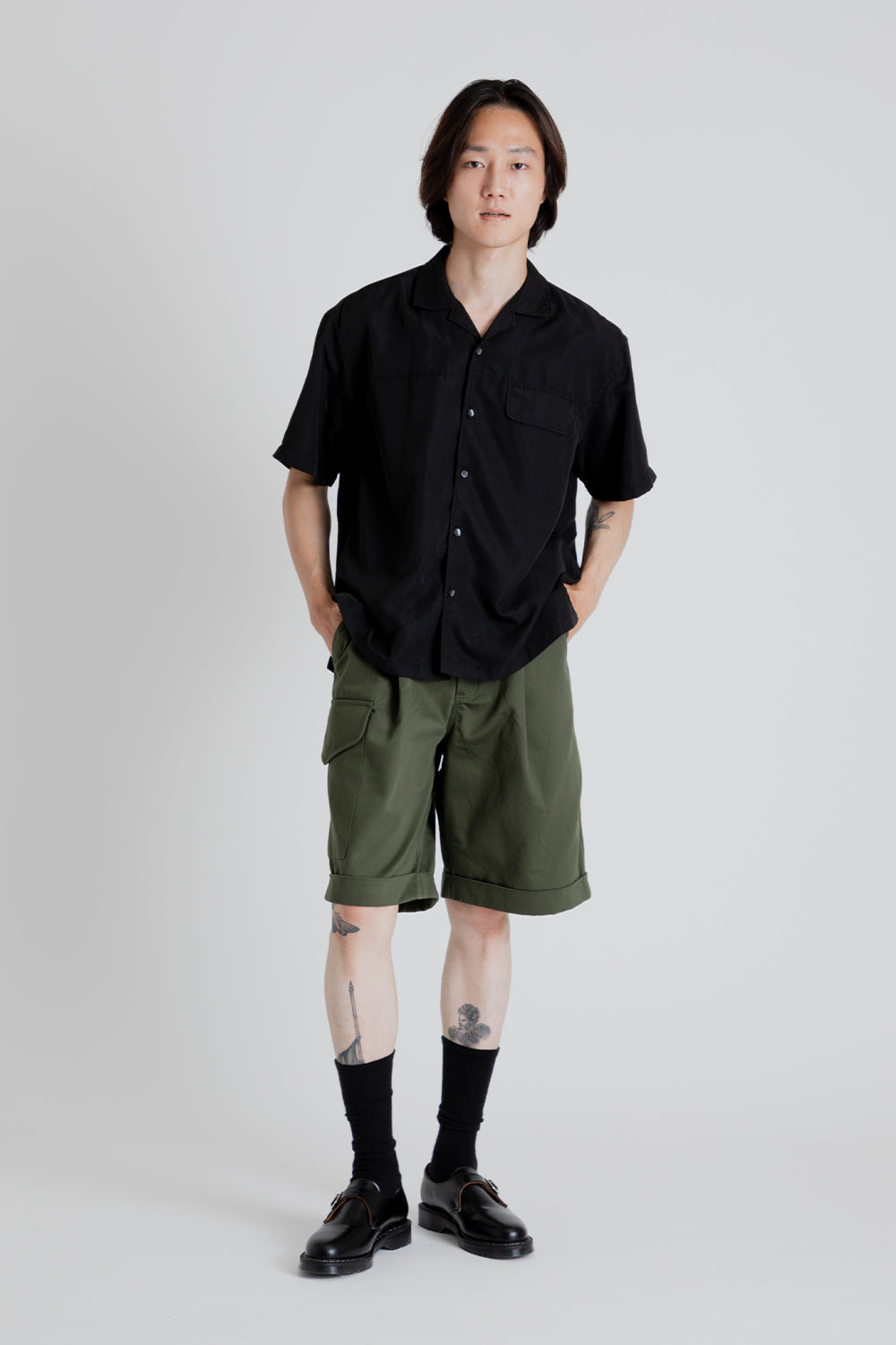 Frizmworks Flap Pocket Open Collar Shirt in Black