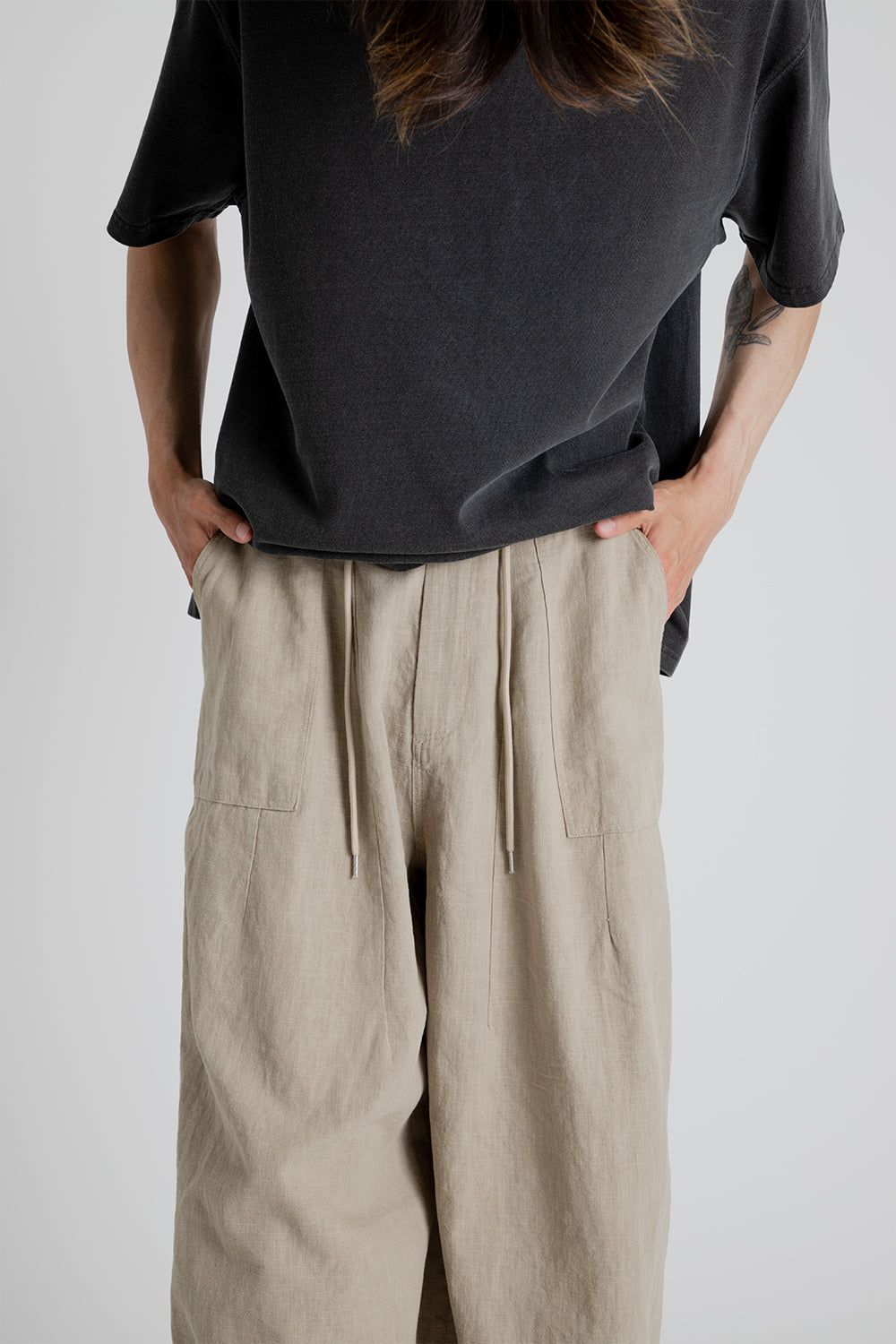 Frizmworks Linen Balloon String Pants in Beige