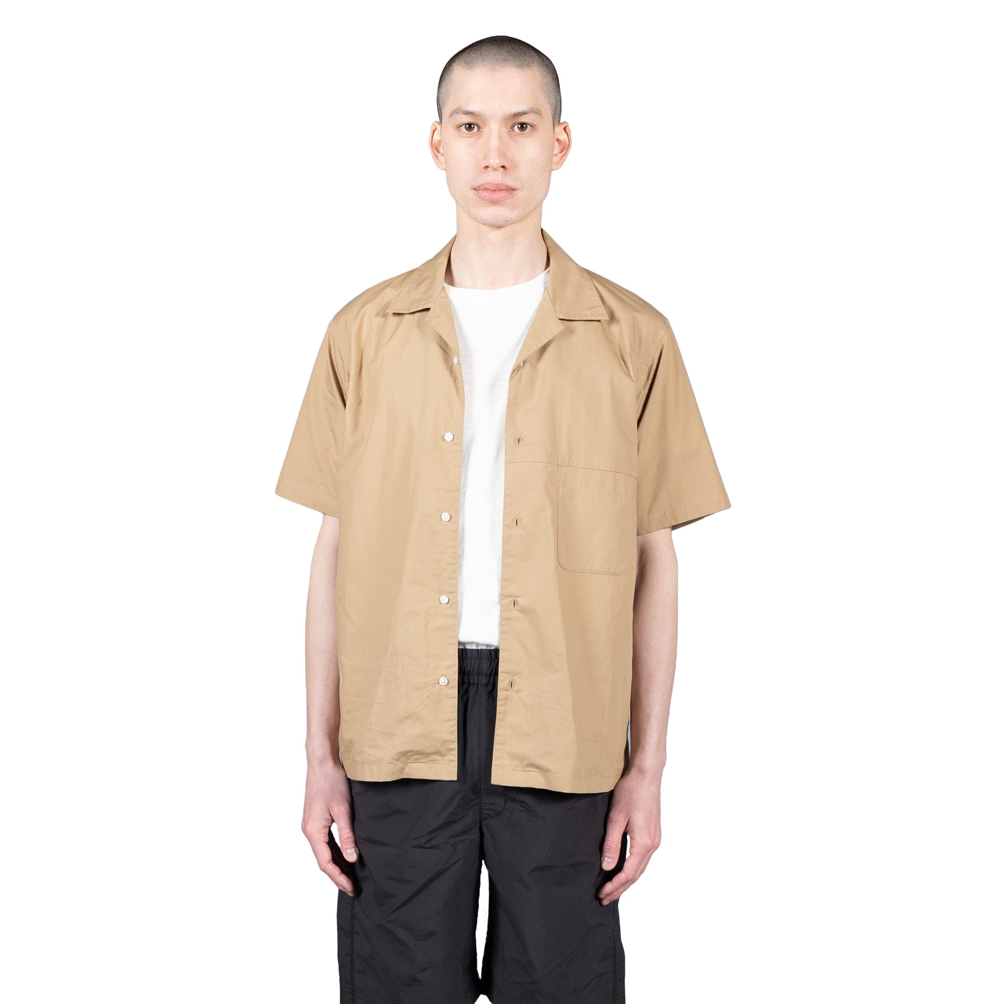 Open Collar S/S Shirt - Beige