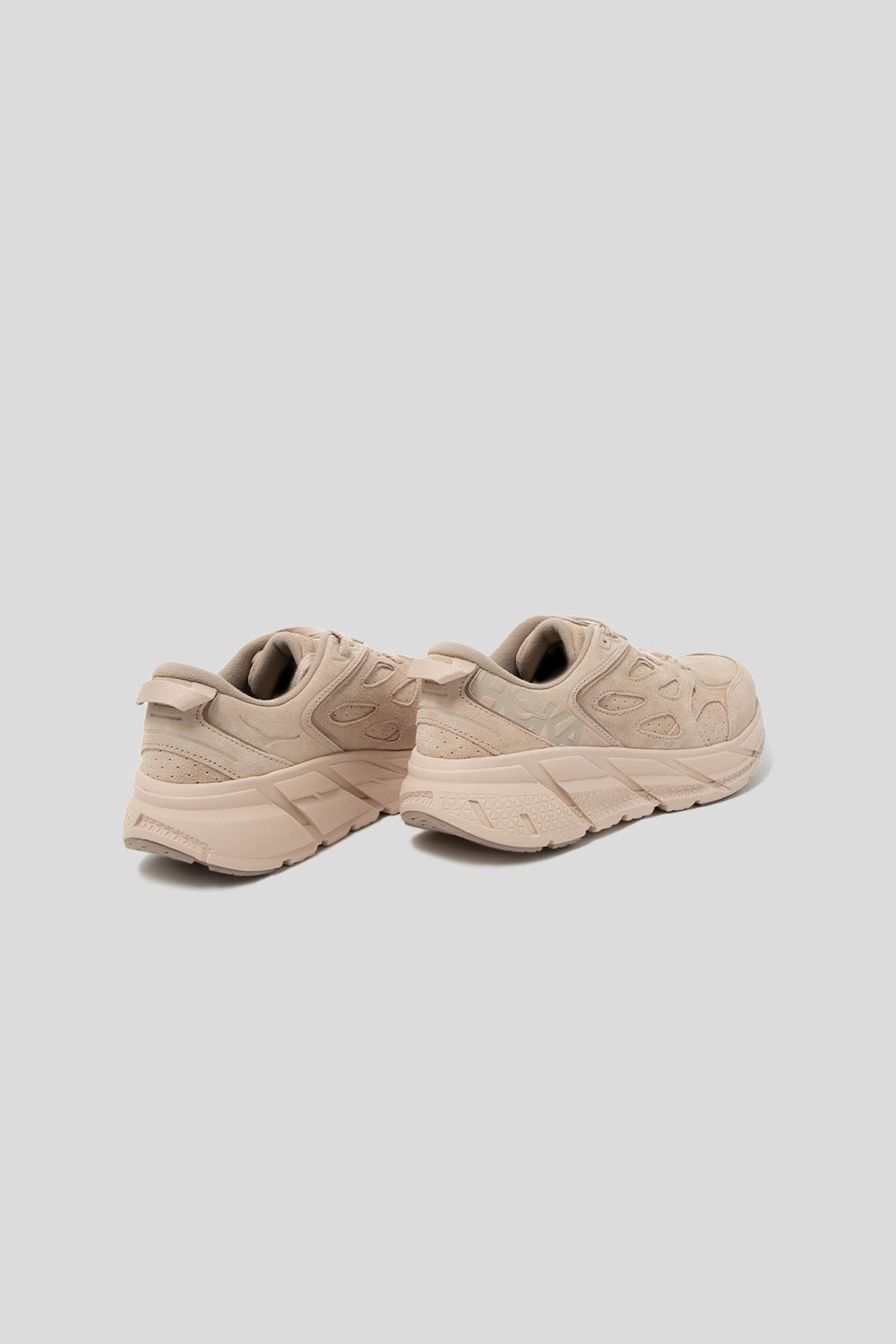 Hoka All Gender Clifton L Suede Shoe in Shifting Sand / Dune
