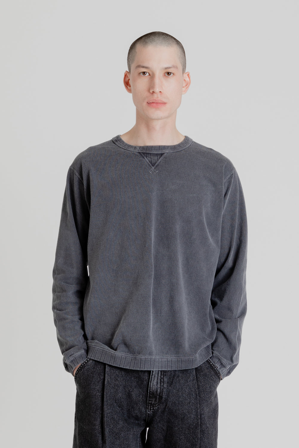 Jackman Pigment Dyed Ribbed L/S T-Shirt in Dark Grey