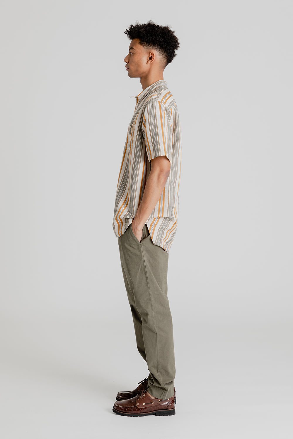 Kestin Short Sleeve Granton Shirt in Ochre Stripes