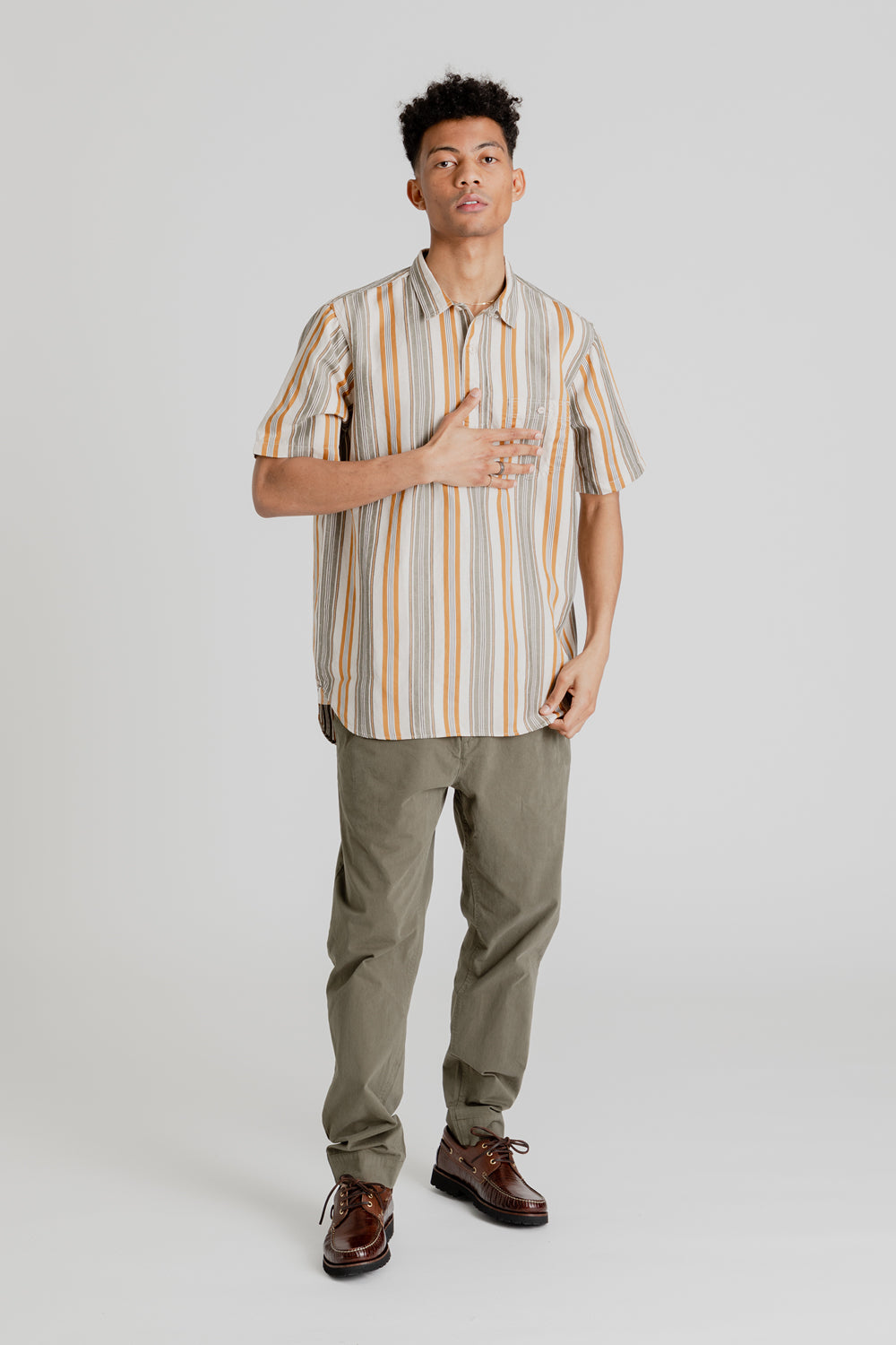 Kestin Short Sleeve Granton Shirt in Ochre Stripes