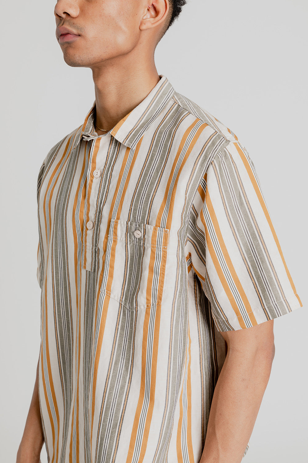 Kestin Short Sleeve Granton Shirt in Ochre Stripes
