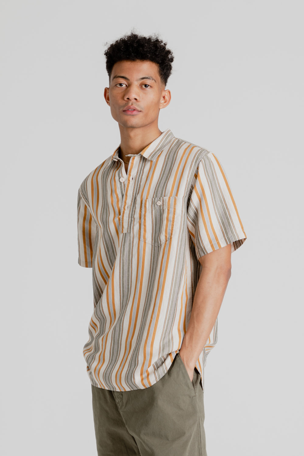 Kestin Short Sleeve Granton Shirt in Ochre Stripes