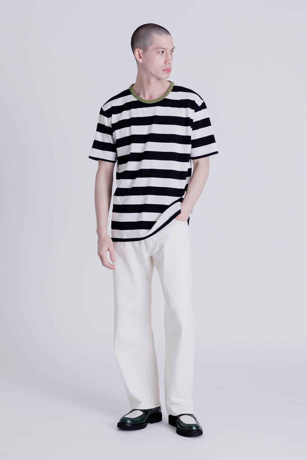 Knickerbocker Bar Stripe Tee in White / Black