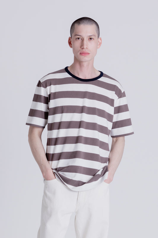 Knickerbocker Bar Stripe Tee in White / Brown
