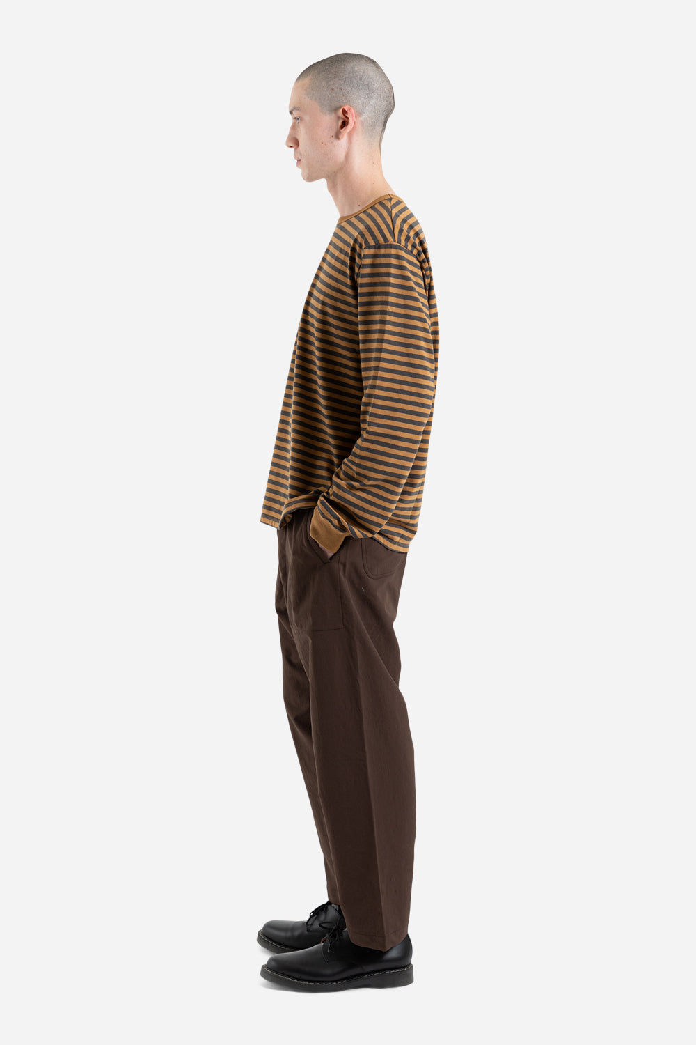 Nanamica Coolmax Striped Jersey LS in Brown and Charcoal