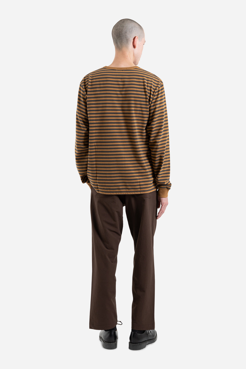 Nanamica Coolmax Striped Jersey LS in Brown and Charcoal