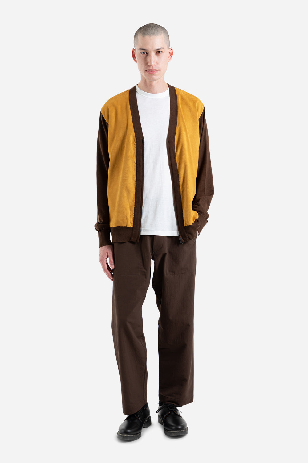 Nanamica Hybrid Cardigan in Brown and Gold