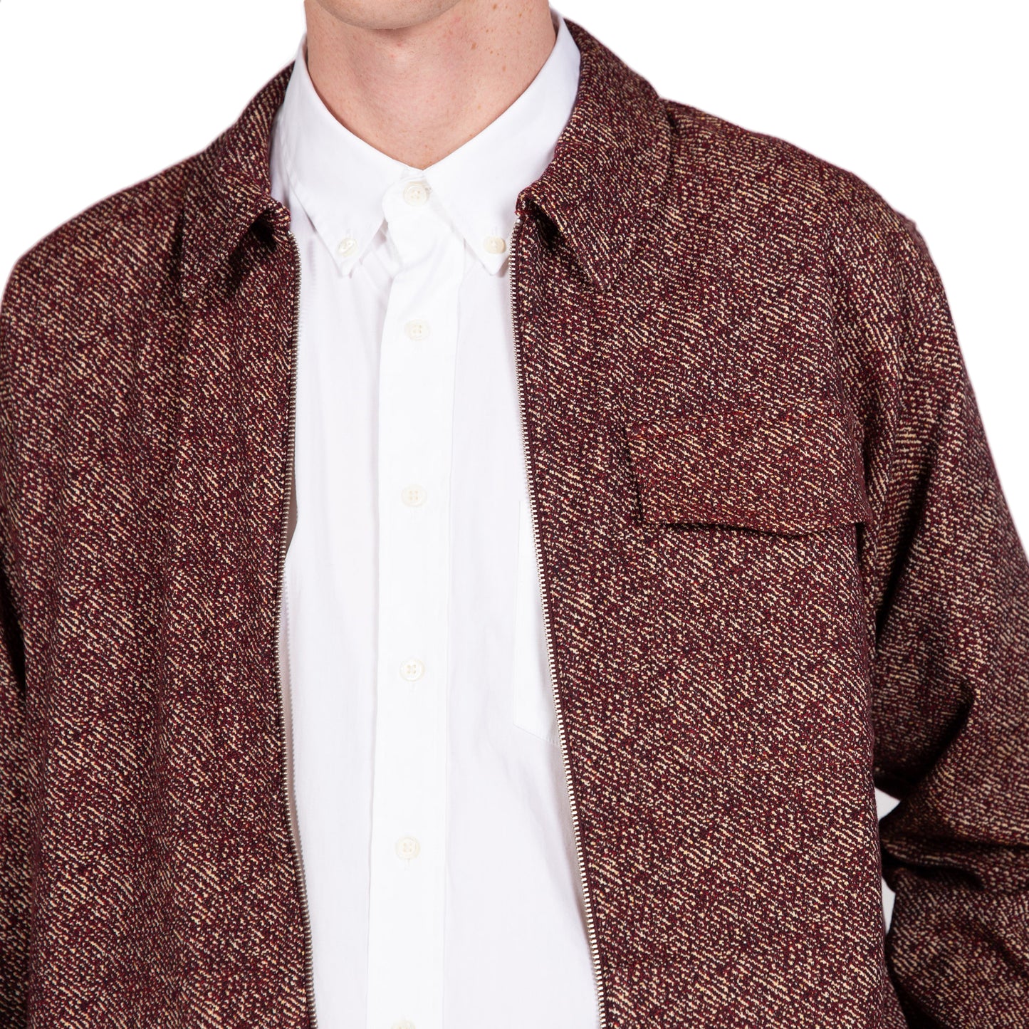 schnaydermans jacquared melange zip shirt burgundy