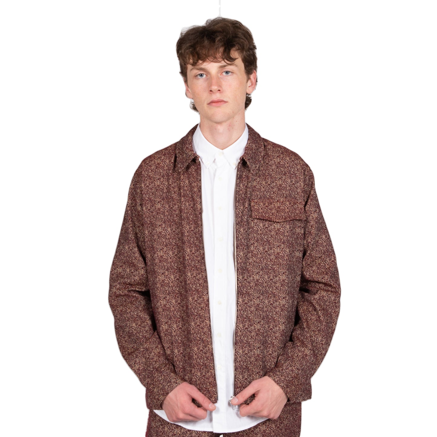 schnaydermans jacquared melange zip shirt burgundy