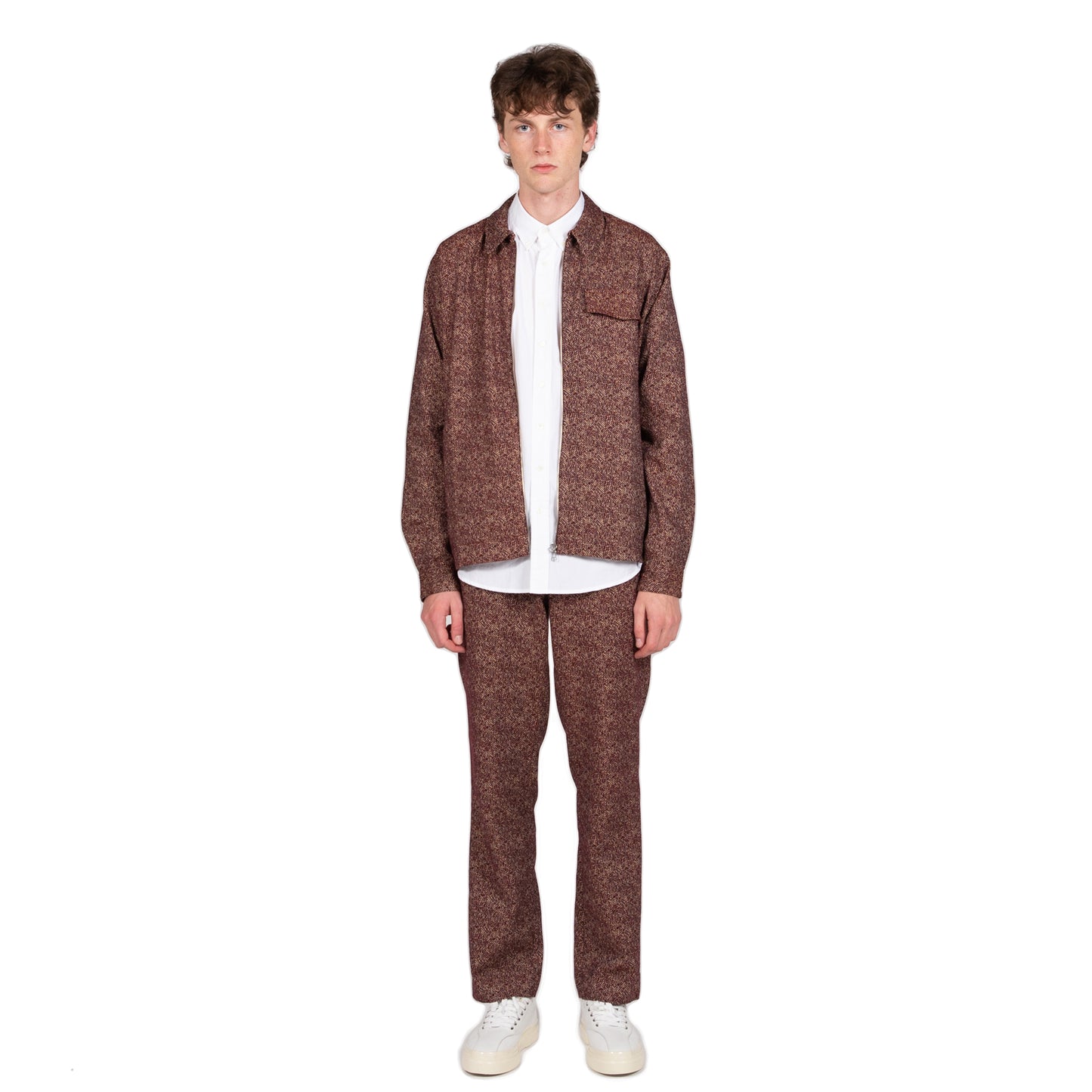 schnaydermans jacquared melange zip shirt burgundy