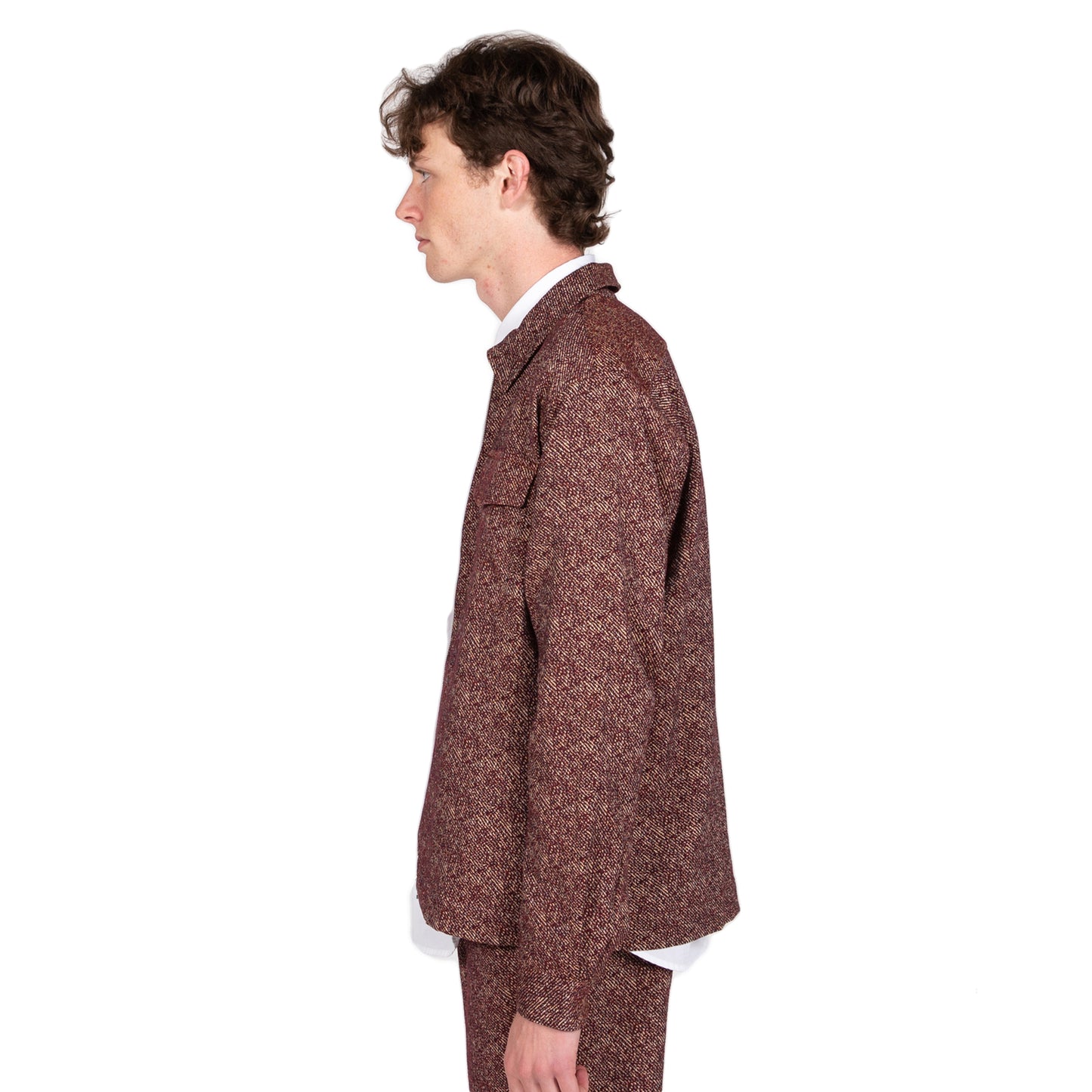 schnaydermans jacquared melange zip shirt burgundy