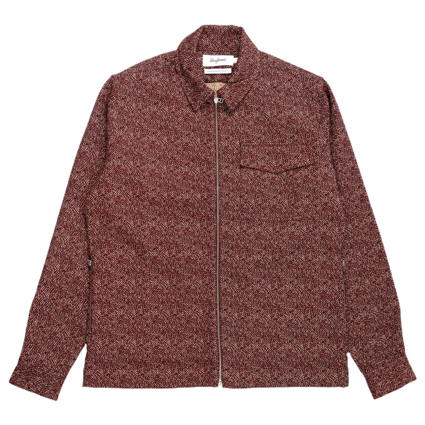 schnaydermans jacquared melange zip shirt burgundy front