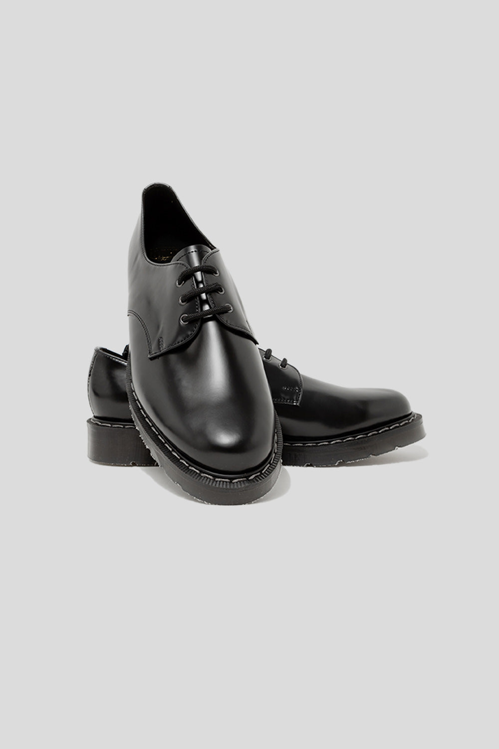 Solovair 3 Eye Gibson Shoe Vegan Black Hi Shine