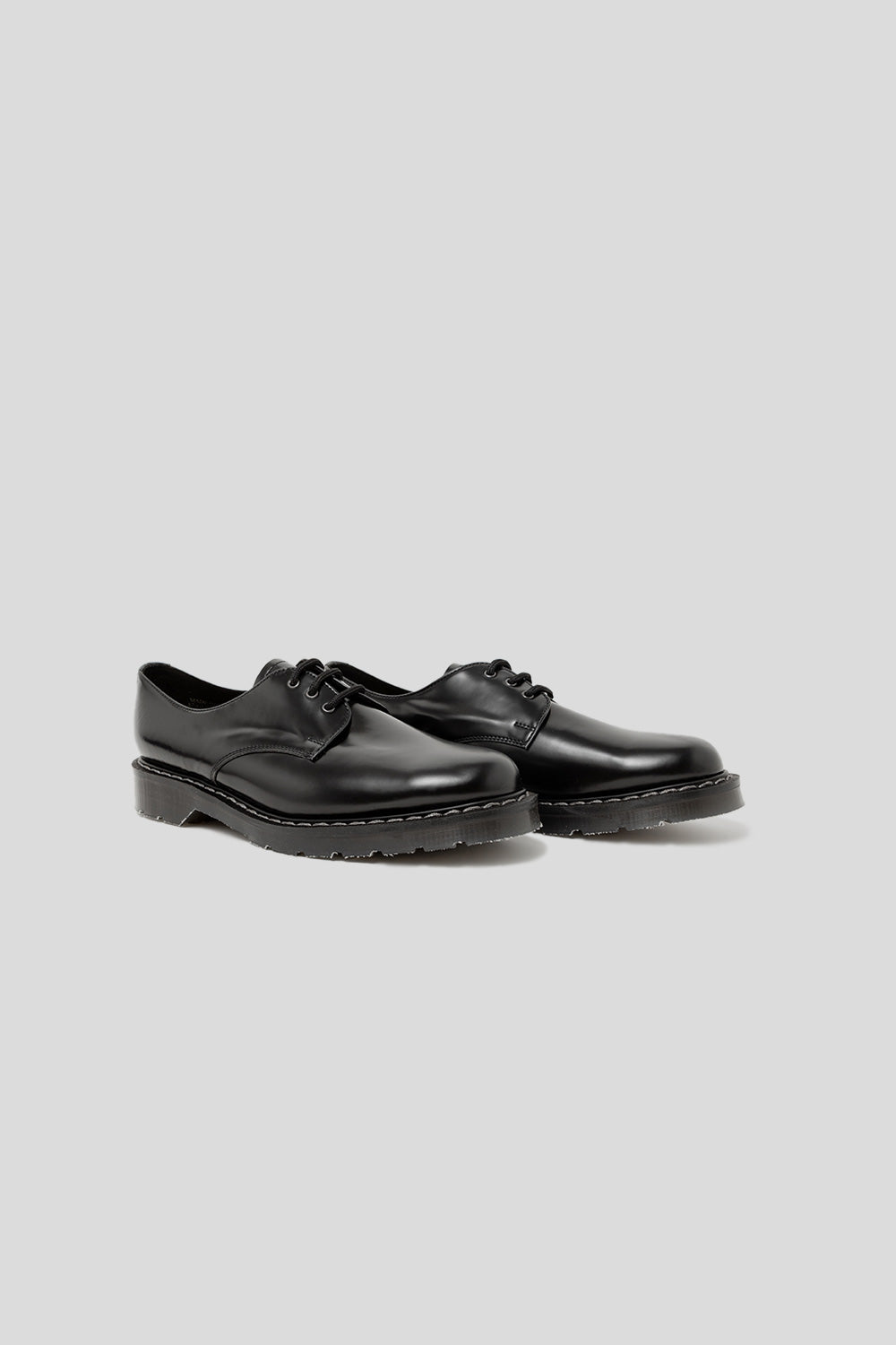 Solovair 3 Eye Gibson Shoe Vegan Black Hi Shine