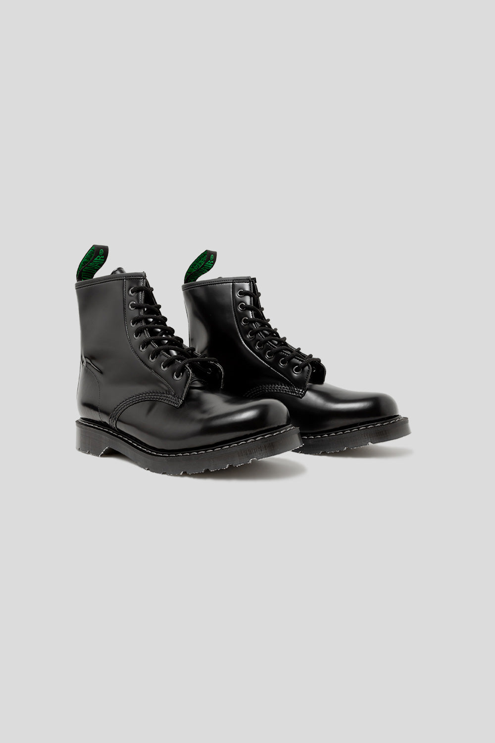 Solovair 8 Eye Derby Boot Vegan Black Hi Shine