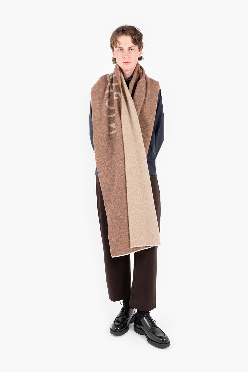 studio nicholson logo scarf tan camel