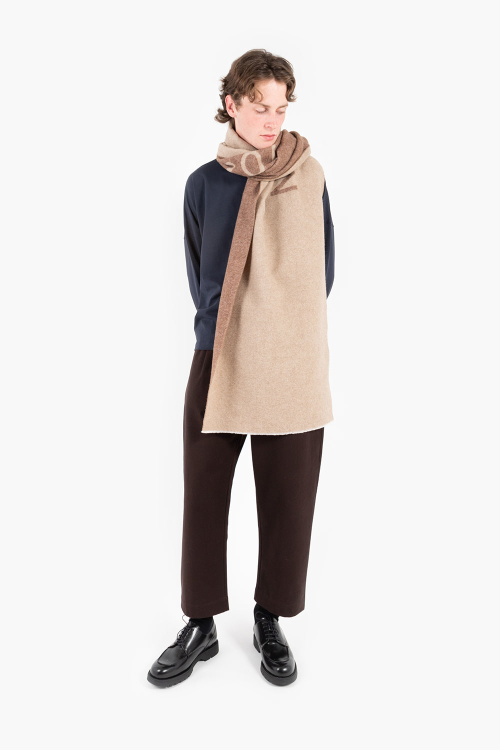 studio nicholson logo scarf tan camel
