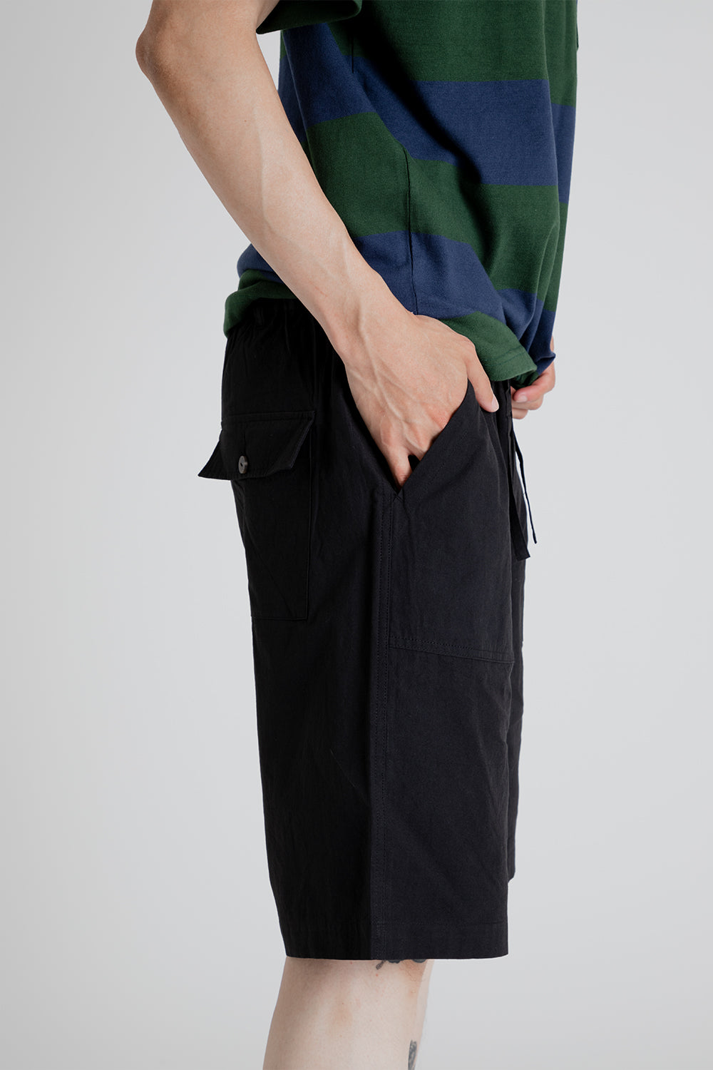 Uniform Bridge Linen Easy Fatigue Short Pants in Black