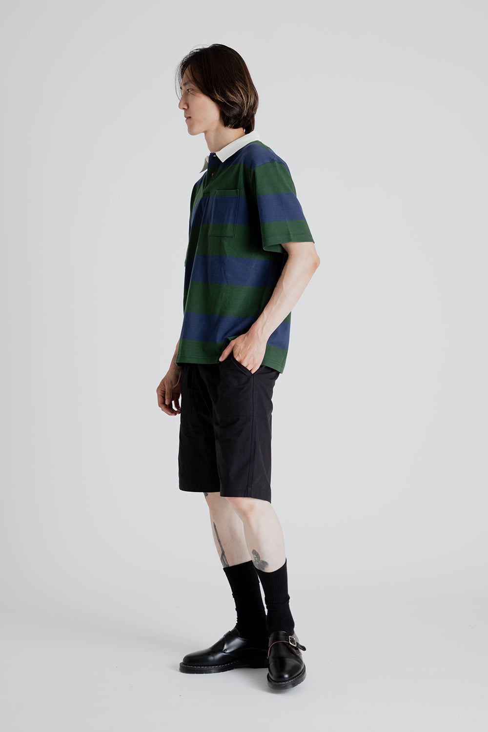 Uniform Bridge Naval Collar Short Sleeve Tee in Navy/Green