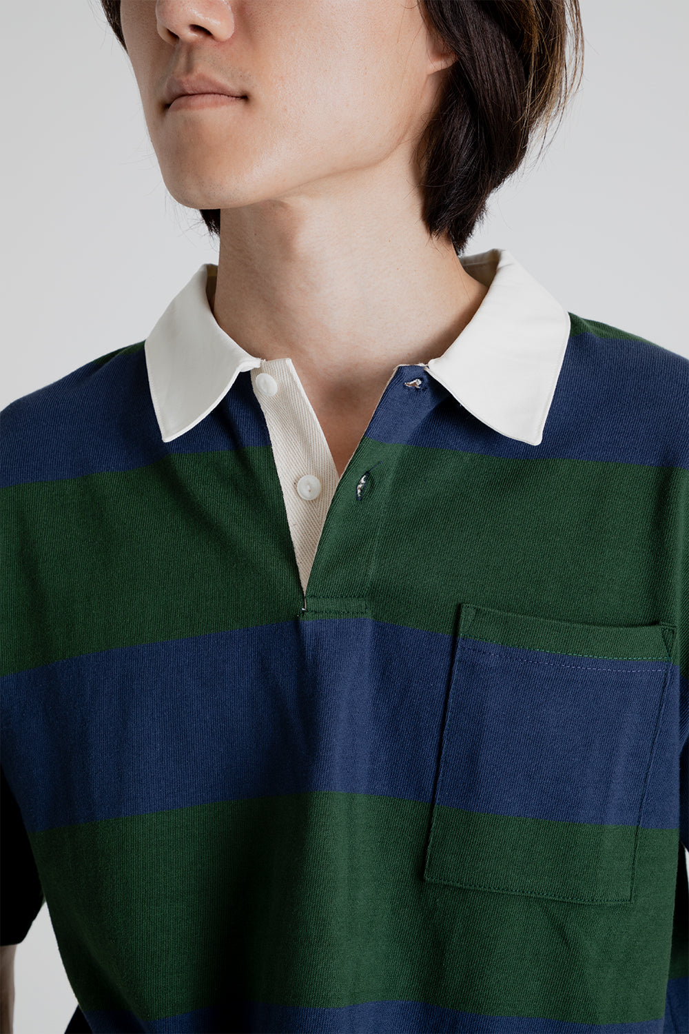 Uniform Bridge Naval Collar Short Sleeve Tee in Navy/Green