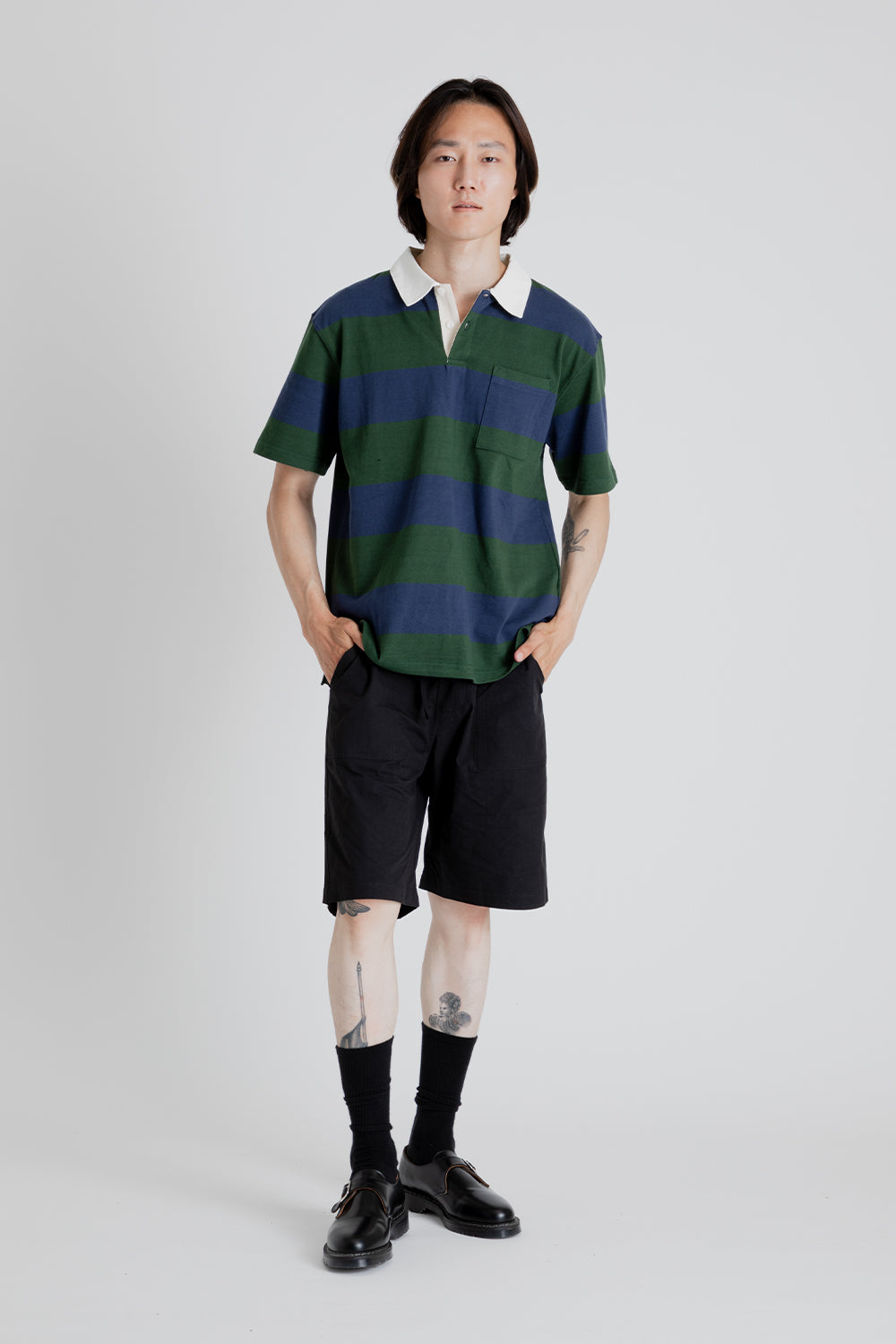 Uniform Bridge Naval Collar Short Sleeve Tee in Navy/Green