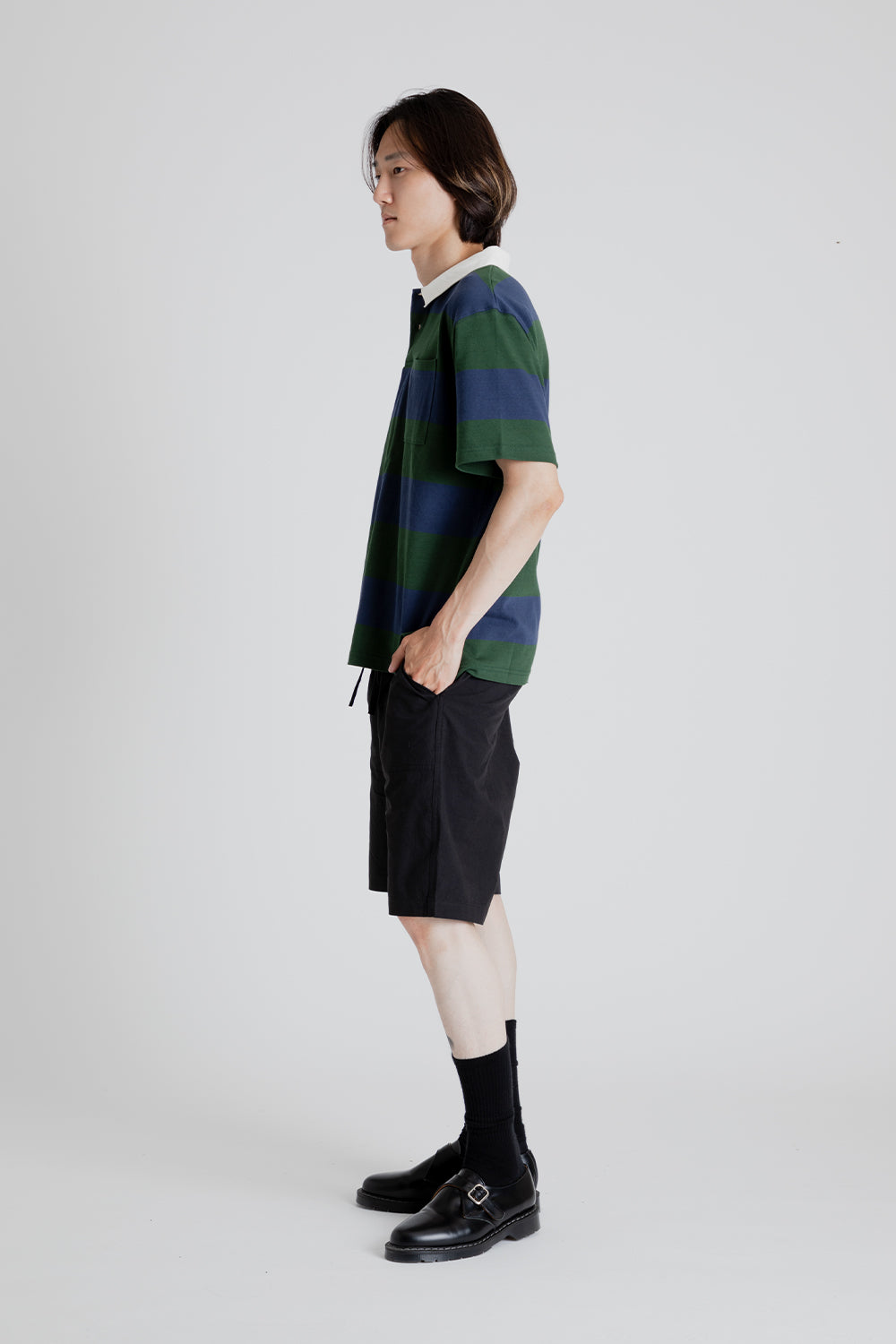 Uniform Bridge Naval Collar Short Sleeve Tee in Navy/Green