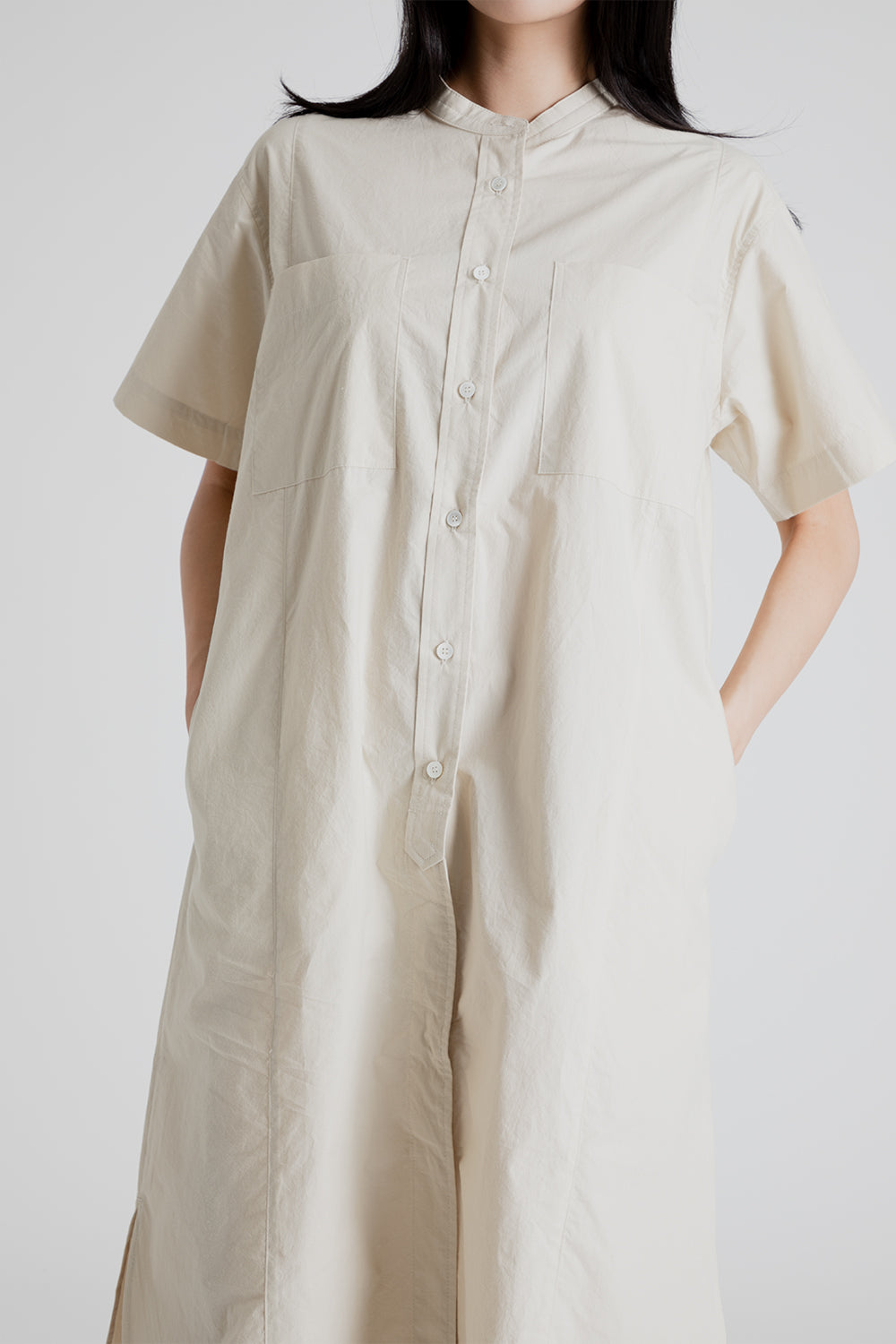 Uniform Bridge Women's Two Pocket One Piece Shirt in Beige