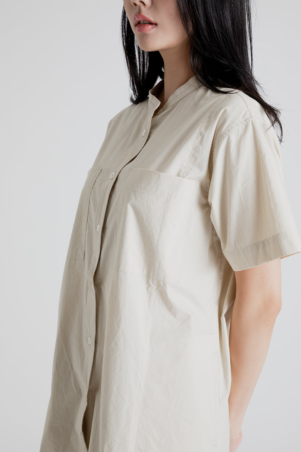 Uniform Bridge Women's Two Pocket One Piece Shirt in Beige