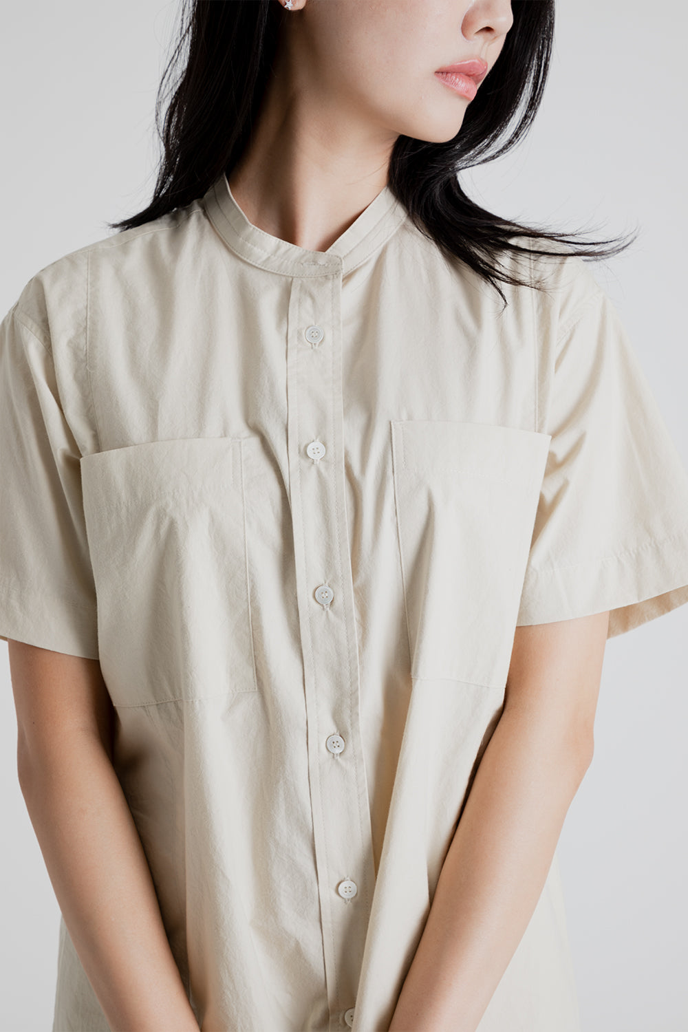 Uniform Bridge Women's Two Pocket One Piece Shirt in Beige