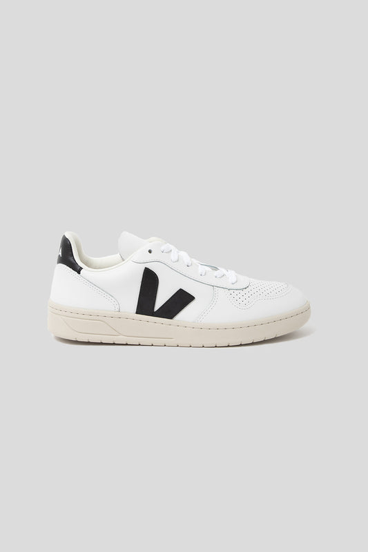 Veja V-10 Leather Shoe in Extra White / Black