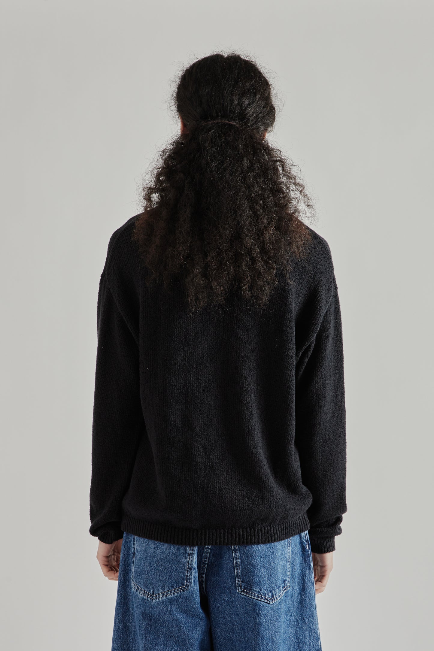 A Kind Of Guise SS26 Marabou Knit Polo Black Cotton Boucle0882