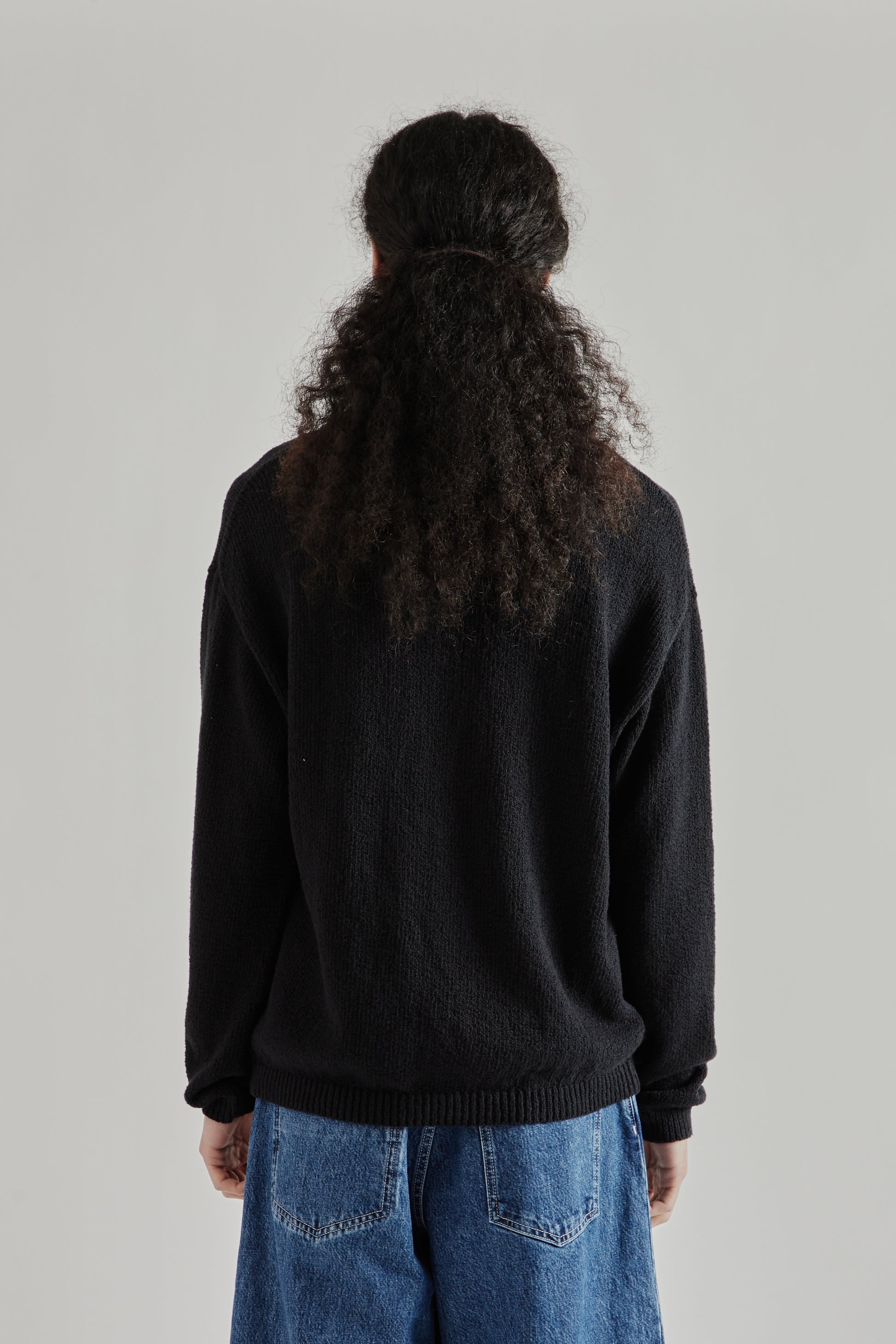 A Kind Of Guise SS26 Marabou Knit Polo Black Cotton Boucle0882