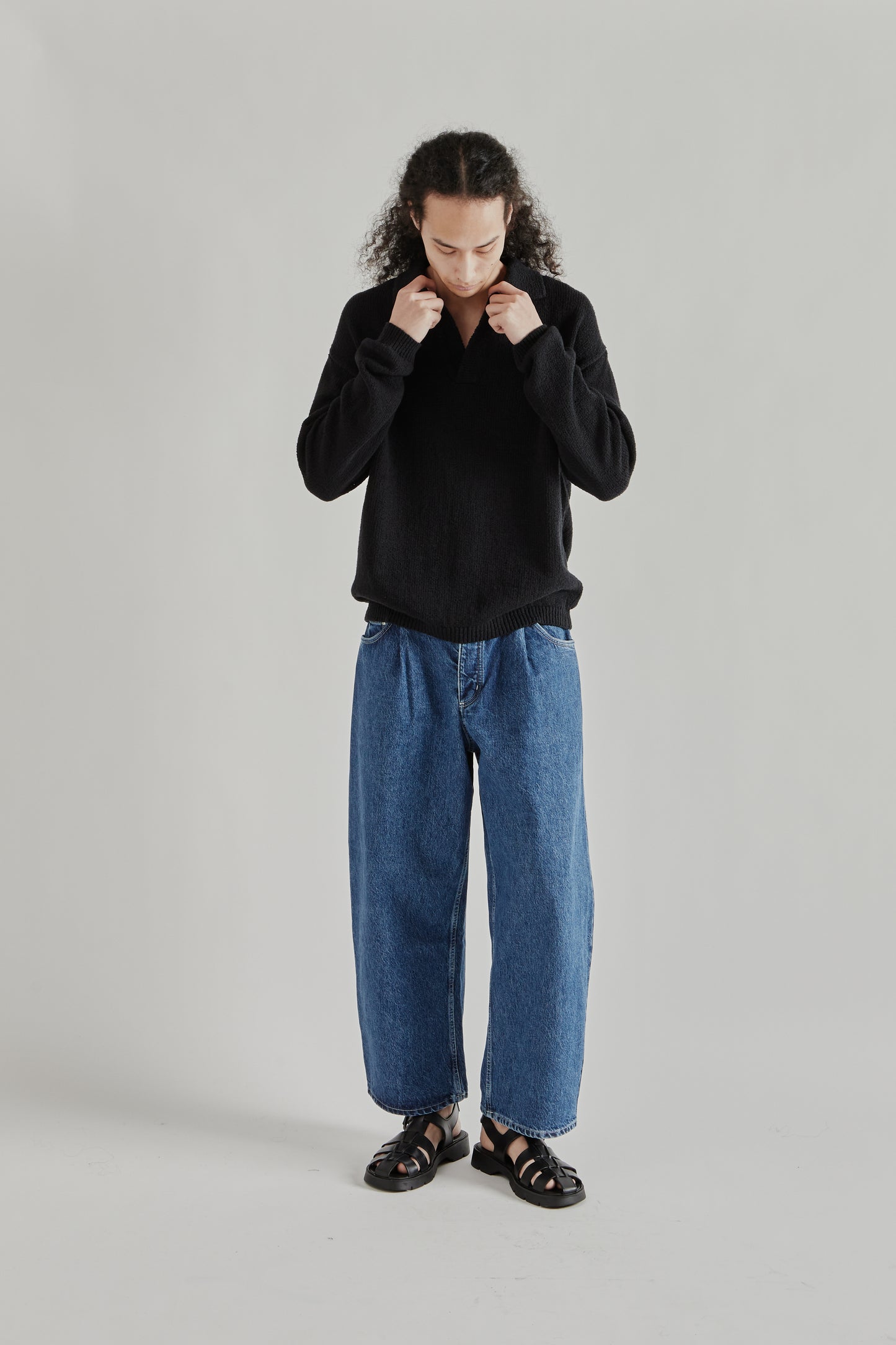 A Kind Of Guise SS26 Marabou Knit Polo Black Cotton Boucle0891