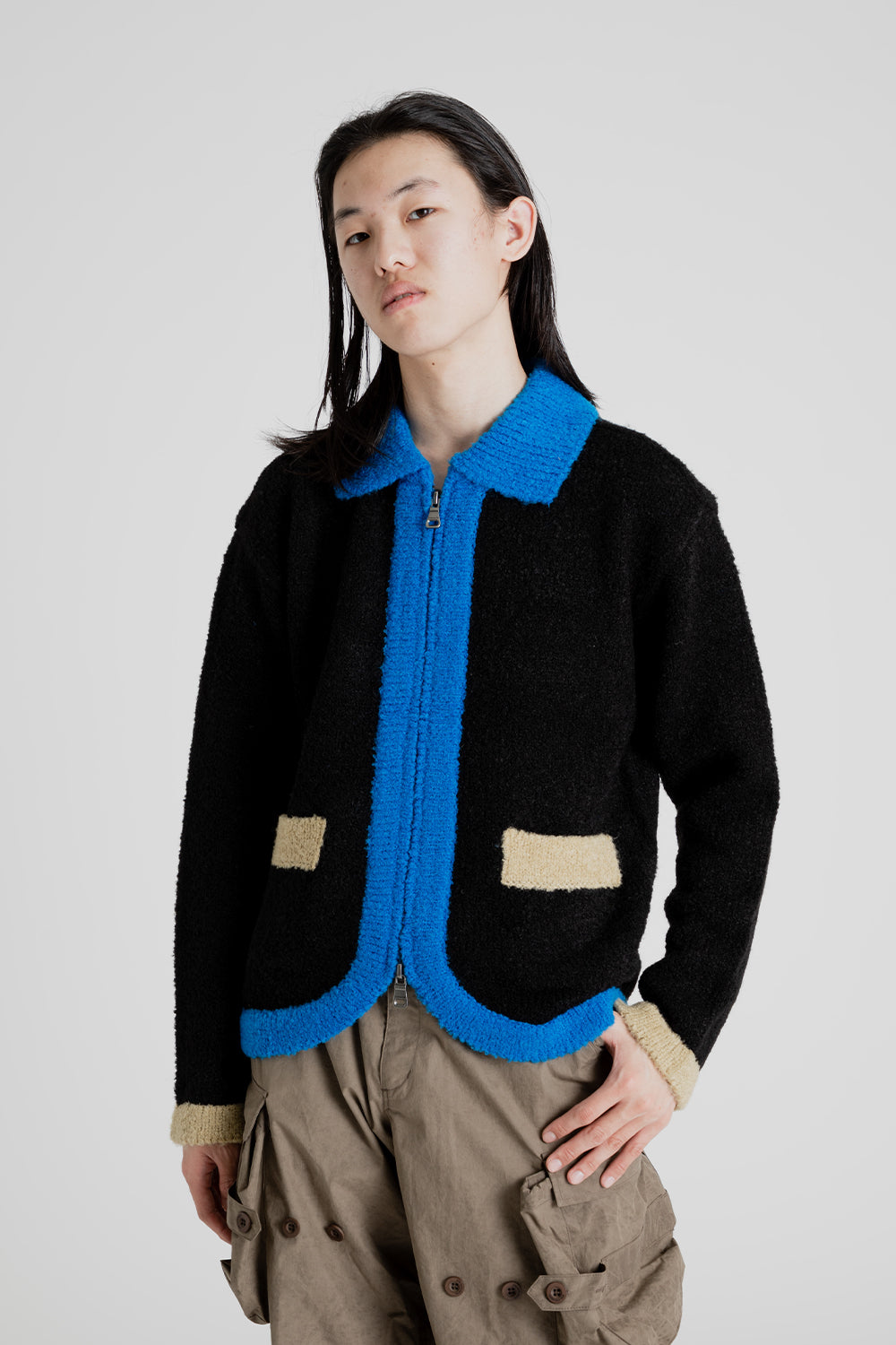Andersson Bell Collar Zip Knit Cardigan in Black