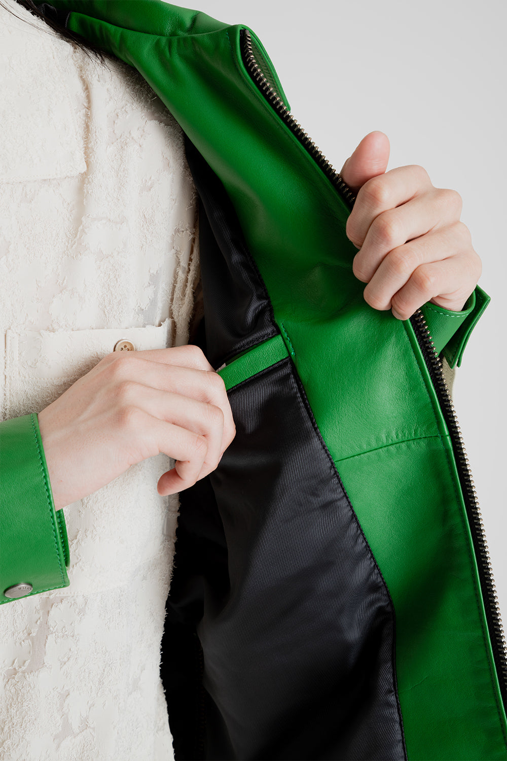 Motorcycle Leather Varsity Jacket - Green