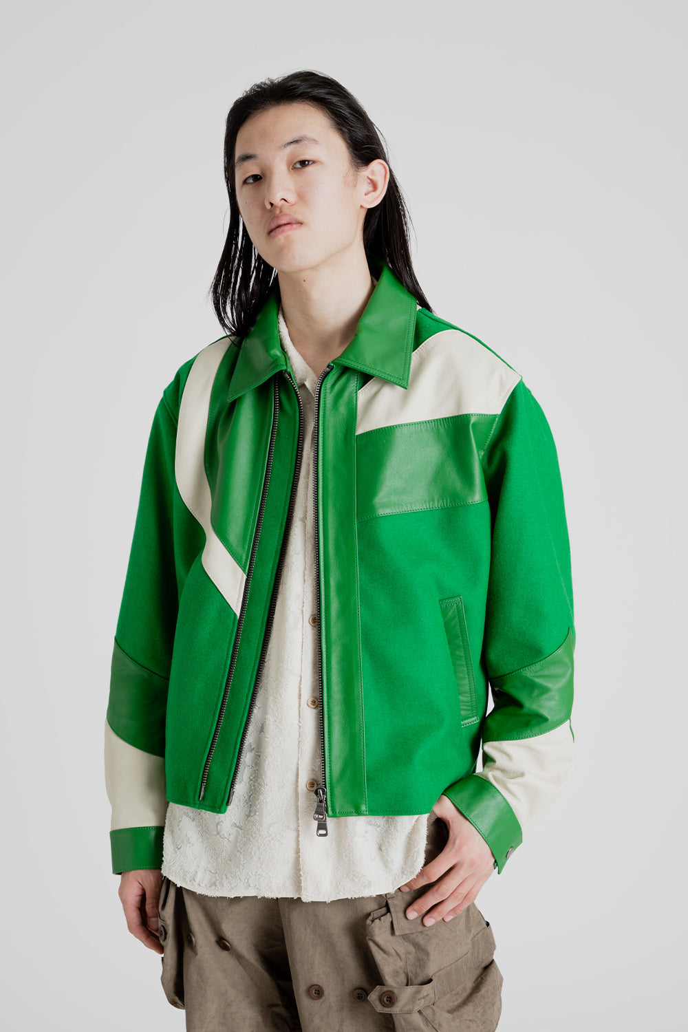 Andersson Bell Motorcycle Leather Varsity Jacket in Green | Wallace Me