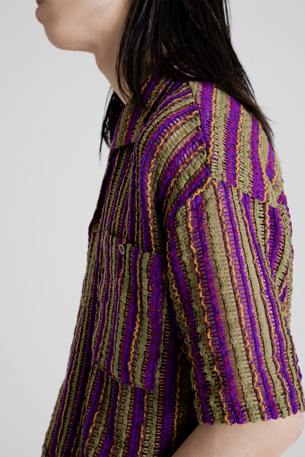 Andersson Bell Sheer Knit Open Collar Shirt in Purple