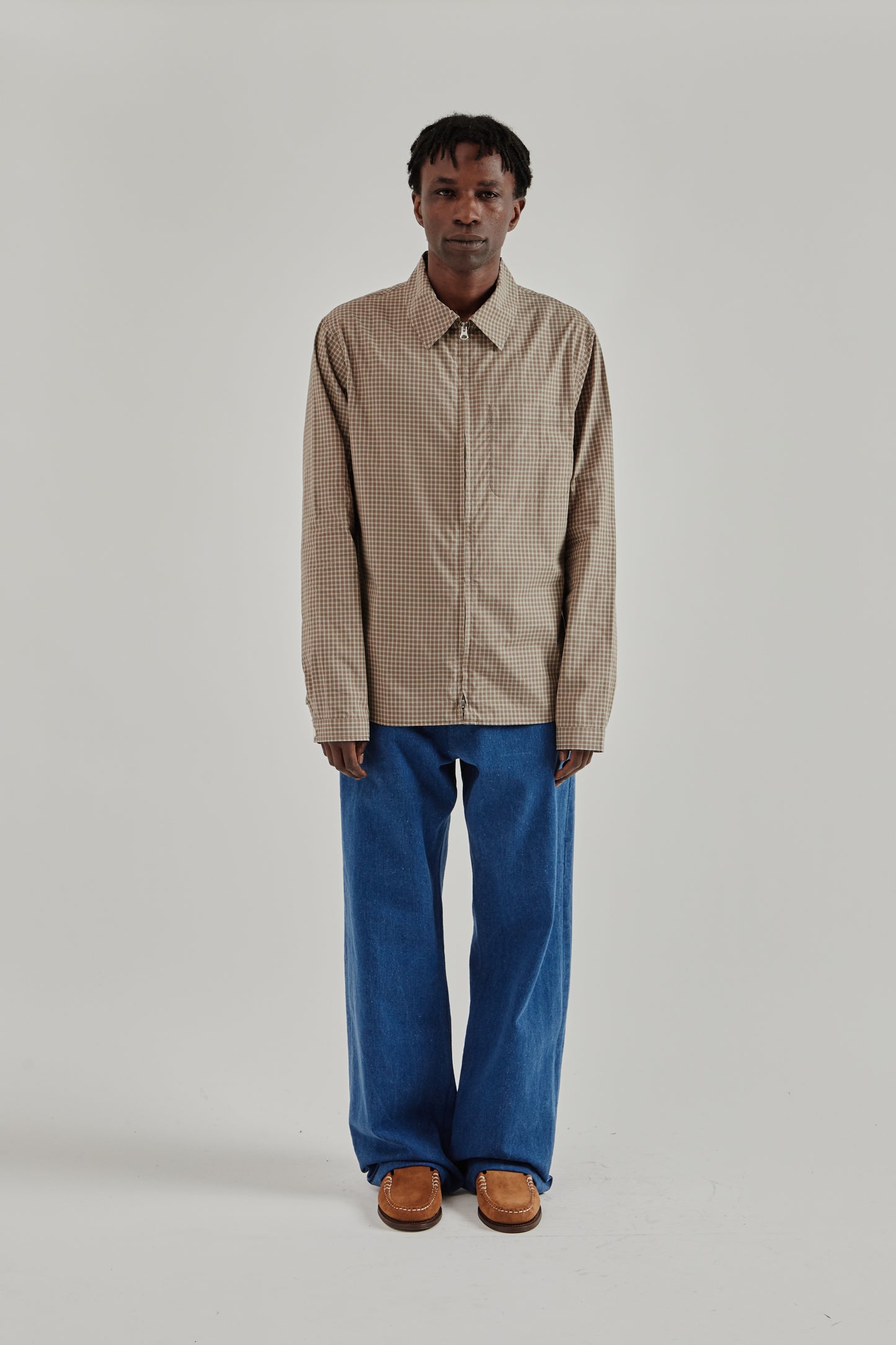 Another Aspect SS26 Another Zip Shirt 1.0 JPN Khaki Brown Check1358