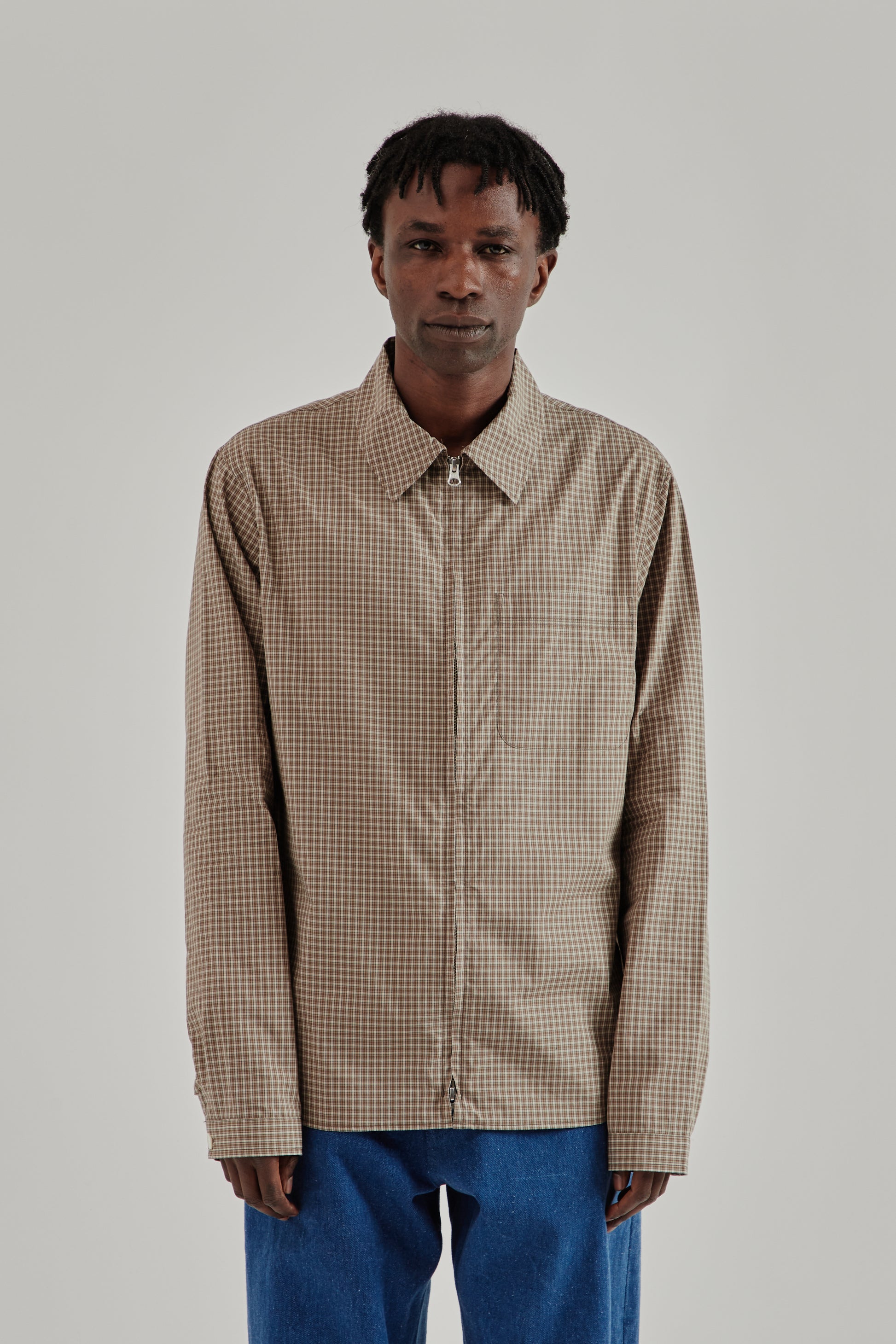 Another Aspect SS26 Another Zip Shirt 1.0 JPN Khaki Brown Check1359